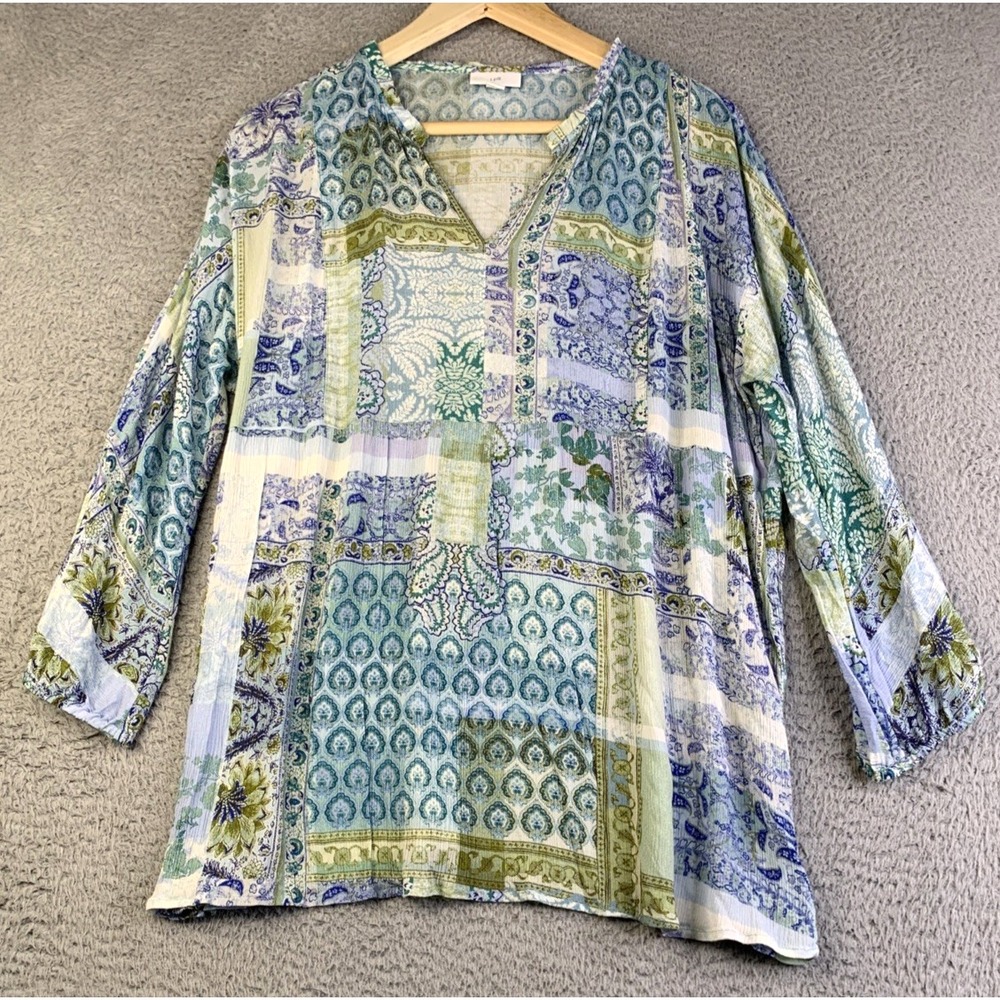J. Jill Top Womens Size Medium Patchwork Print 3/4 Sleeve Rayon Lightweight - Picture 1 of 9